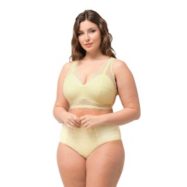 Ulla Popken Women's Plus Size Plus Size Bralette Soft Cups Lace Without Underwire Cup B-F 826986, Light yellow