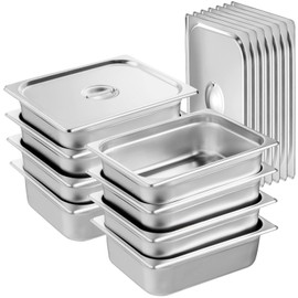 Happybuy 8 Pack Hotel Pans, 1/2 Size Anti-Jam Stainless Steel Steam Pans with Lids, 0.8mm Thick, 4-Inch Deep Commercial Catering Food Storage Table Pans, for Industrial & Scientific Use