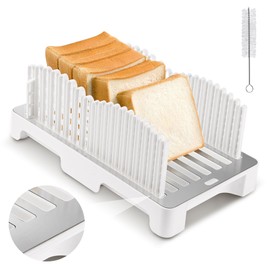 HAYAWEY Bread Slicer for Homemade Bread; Sourdough Slicing Guide with Stainless Steel Base.Foldable&No Plastic Remain&Easy Cleaning; Adjustable Loaf&Bagel Cutter Guide for Even 0.4'-1.2' Slices