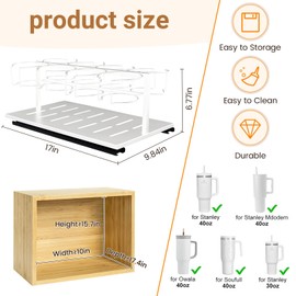 Vei mia Water Bottle Organizer for Cup, Pull Out Water Bottle Organizer for 10 to 40 oz Cups, Punch-Free Carbon Steel Sliding Tumbler Organizer for Kitchen Cabinets, White