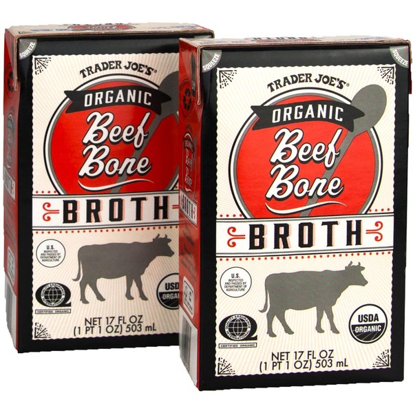 Trader Joe’s Organic Beef Bone Broth 17fl oz 503ml (Two Boxes)