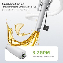 Automatic Fuel Transfer Pump, 3.2 Gallon per Min, includes 51'' Fuel Transfer Hose & 4 Can Adapters, Battery or USB Powered, Portable Auto Shut-off Transfer Pump for Oil, Diesel, Gasoline, Kerosene