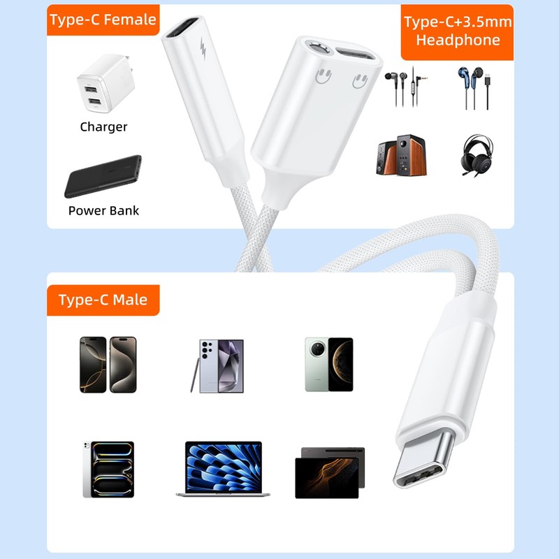 AreMe 3 in 1 USB C Splitter, USB C to