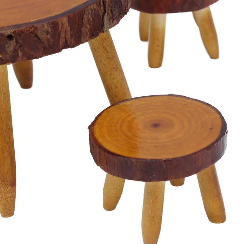 Dollhouse Wood Round Dining Table Chair Mini Miniature Dollhouse Furniture