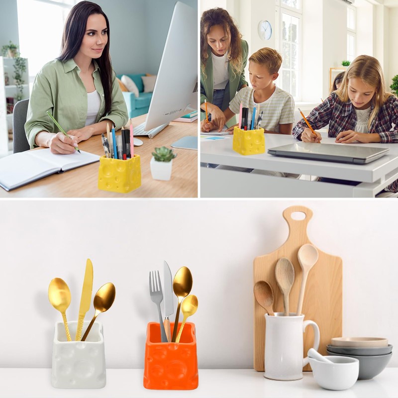 PATIKIL Cheese Pencil Holder, Ceramics Cheese Pen Holder for Desk