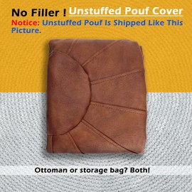 Thgonwid Unstuffed Moroccan Ottoman Pouf Cover, Ottoman Footstool Storage Solution, Bean Bag Chair, Foot Rest, Brown