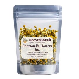 SavorSatch Whole Dried Chamomile Flowers – 1 oz Resealable Pouch | Herbal Tea Ingredient for Calming Tea, Skincare, Infusions & Relaxation