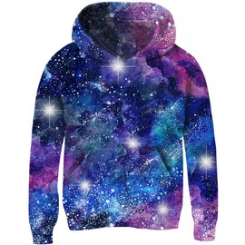 uideazone Sweatshirts for Girl 7t Trendy 3D Graphic Blue Galaxy Hooded Hoodies Long Sleeve Hoody Pullover Outfits 6-8 Years