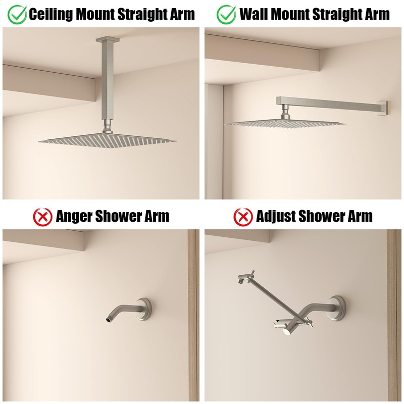 BESy 12 Inch Rain Shower Head, 12" Square Rainfall &