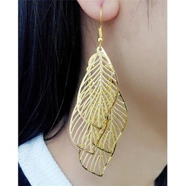 Bohemian Layered Filigree Leaf Earrings for Women Girls Handmade Silver Gold Plated Big Boho Lightweight Chandelier Hollowed Out Leaves Dangle Drop Earrings (Gold Filigree Leaf, One size)