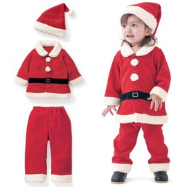 Limspace Santa Claus Children's Santa Cosplay Christmas Costume Set for Boys and Girls with Coat, Pants, Hat, 4-Piece Set, Sizes 80-130, Baby Onesie, Kids Santa Costume (Children 80)