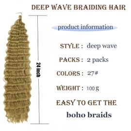 Ocean Wave Crochet Hair 24 Inch 2 Packs Deep Wave Curly Braiding Hair Extensions Synthetic Curly Crochet Hair For Black Women