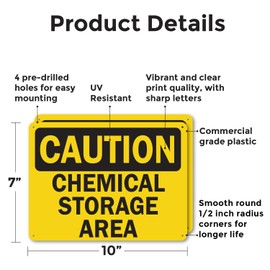 (2 Pack) Chemical Storage OSHA Caution Sign 10 Inch X 7 Inch Plastic Sign, Weather Resistant, UV Protected for Workplace, Business, and Construction Site, Made in the USA
