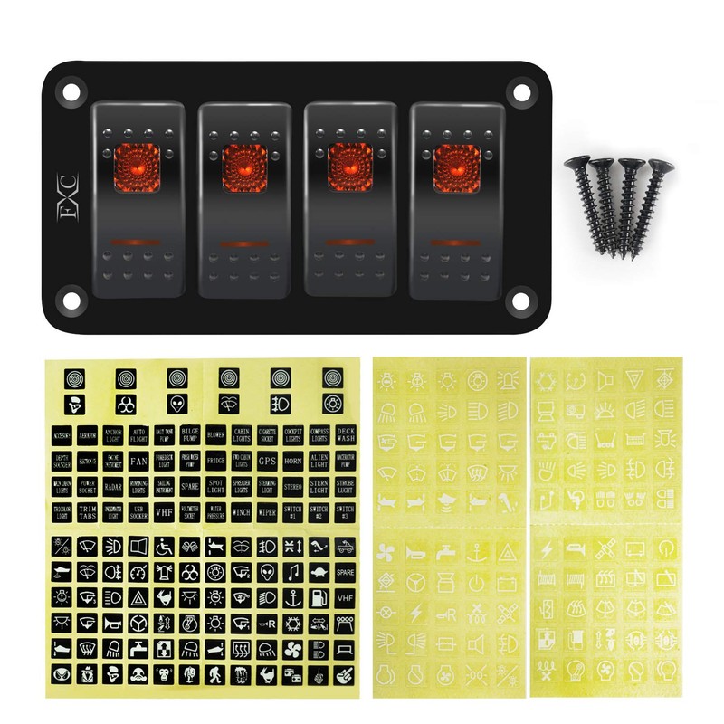 FXC Rocker Switch Aluminum Panel 4 Gang Toggle Switches Dash