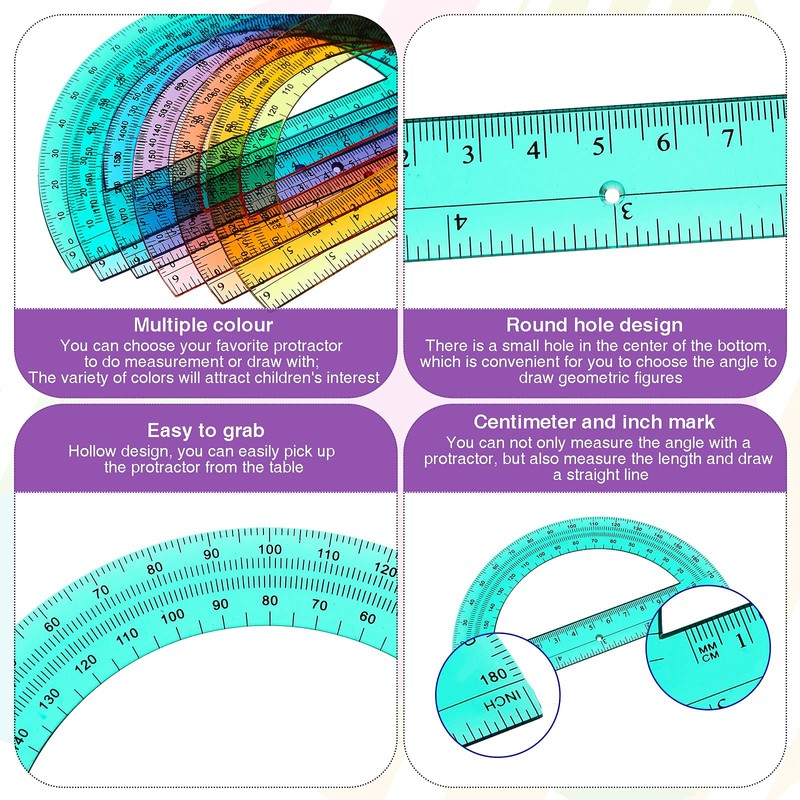 6 Pieces Math Bulk Plastic Protractors 180 Degrees 6 Inch
