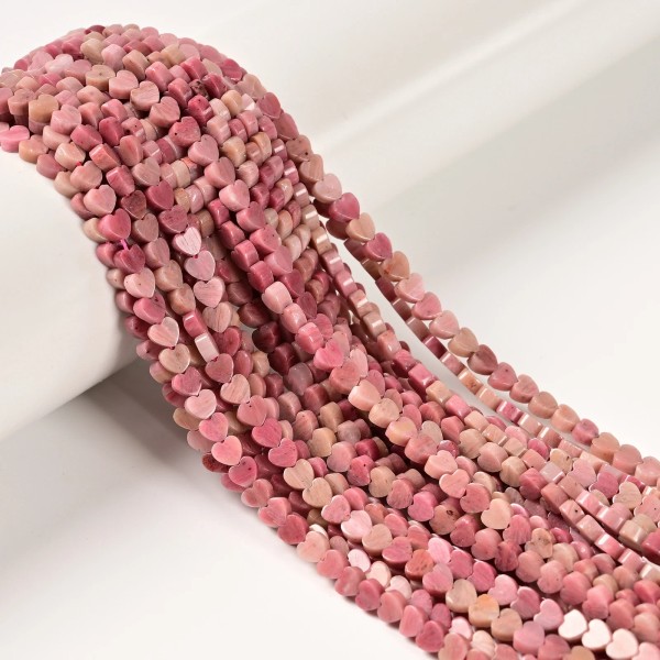 Unbranded Natural Pink Petrified Rhodonite Heart Shape Beads Size 4mm