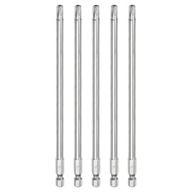 HARFINGTON 5pcs T30 Security Torx Bit 1/4" Hex Shank 6" Long S2 Steel Magnetic Tamper Resistant Star Bits Screwdriver Torx Head with Hole for Driver Drill Bits Remove Fastening Screws