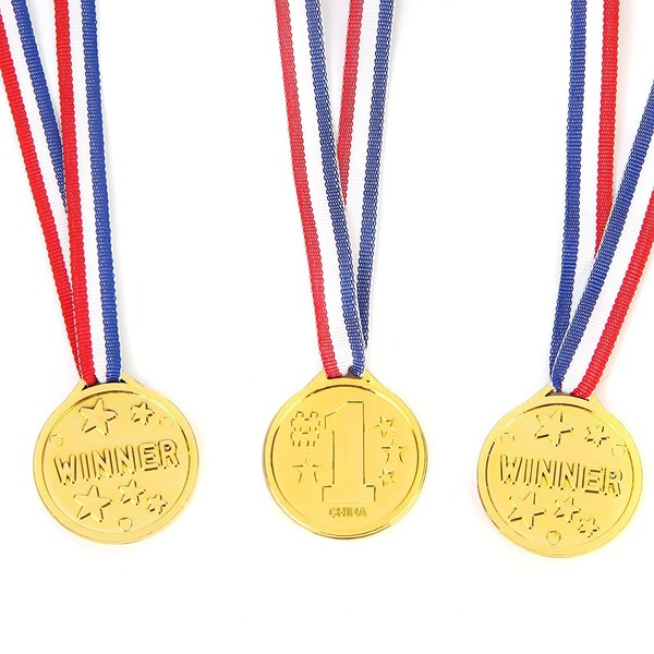 Fun Central 72 Pieces - Gold Plastic Winner Award Medals in Bulk for Kids