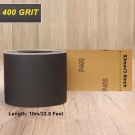 Shineboc 400 Grit Sandpaper Roll, 3-2/3" Wide 11 Yard Wet Dry Silicon Carbide Longboard Sand Paper for Automotive Metal Wood Sanding＆Polishing
