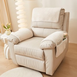 vctops 4 Pieces Sherpa Fleece Sofa Armrest Cover 2 Seater Sofa Headrest Slipcovers Non Slip Fuzzy Couch Cover for Dogs Furniture Protector for Recliner Leather Sofa Couch (Cream,2 Seat)