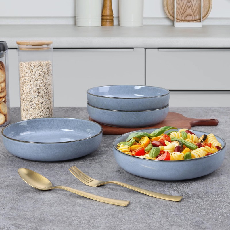 E-far Pasta Bowls Set of 4, 35oz Large Salad Bowls
