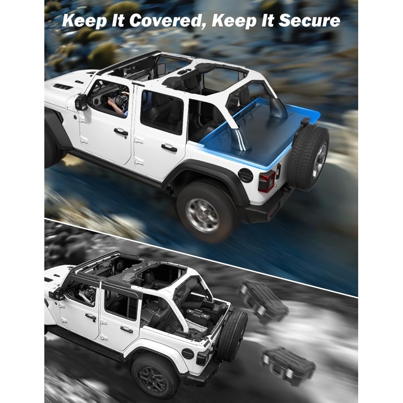 JOYTUTUS Tonneau Cover 4 Door Compatible with Wrangler JLU 2018-2026,