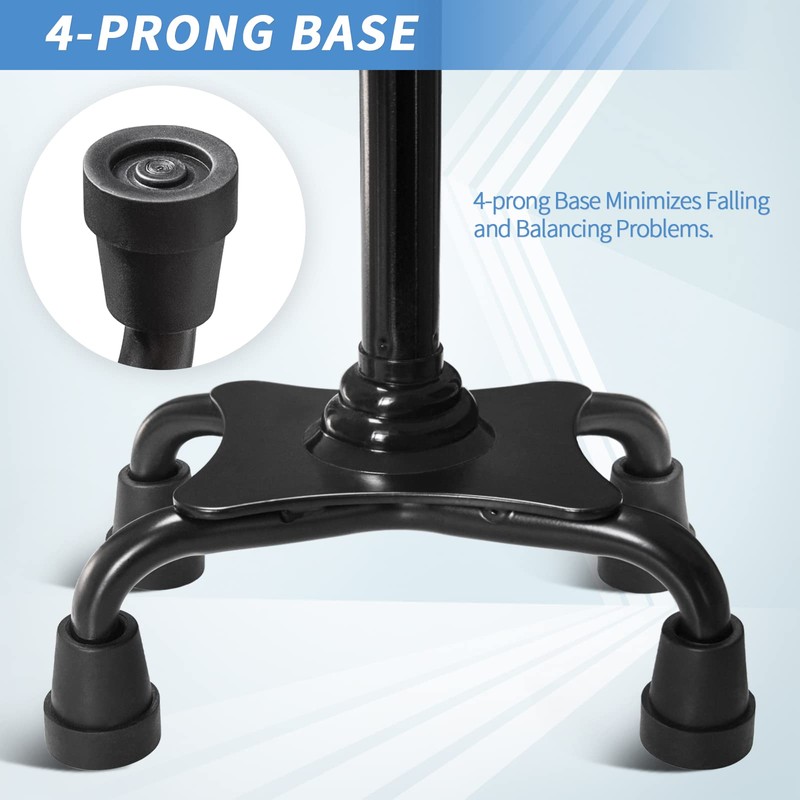 Adjustable Walking Cane for Men & Women with 4-Pronged Base