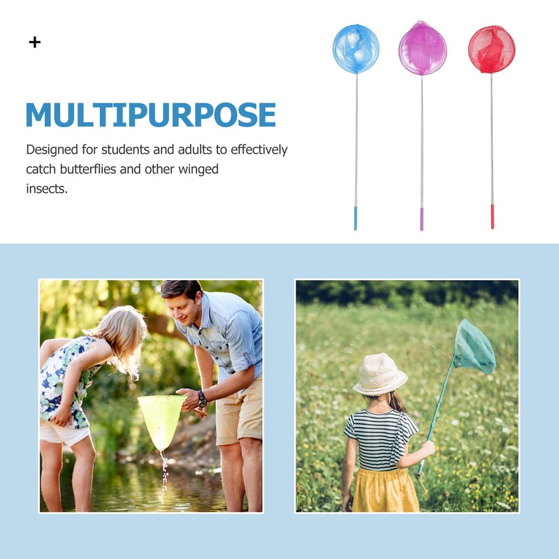 jojofuny 3pcs Kids Fishing Nets Retractable Mesh Butterfly Net with