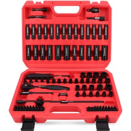 105-Piece 1/4" Drive Impact Socket Set, SAE 5/32"-9/16" & Metric 4-15mm, CR-V Steel Mechanics Tool Set with Ratchet Wrench, Adapters, Universal Joint, Screwdriver Bits, Bit Holder, Extension Bar