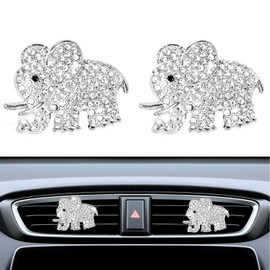 Wogomz 2PCS Bling Car Air Vent Clip, Crystal Elephant Car Air Freshener Vent Clips, Sparkly Rhinestone Car Air Conditioning Outlet Clip Charm Decoration, Universal for Women Girls (Silver)
