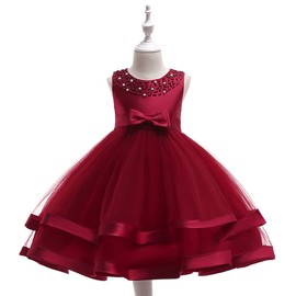 Flower Girls Wedding Pageant Babies Birthday Party Frock Child Christmas Event Baptism Prom Tutu Sunny Dresses (5017 Wine,90)