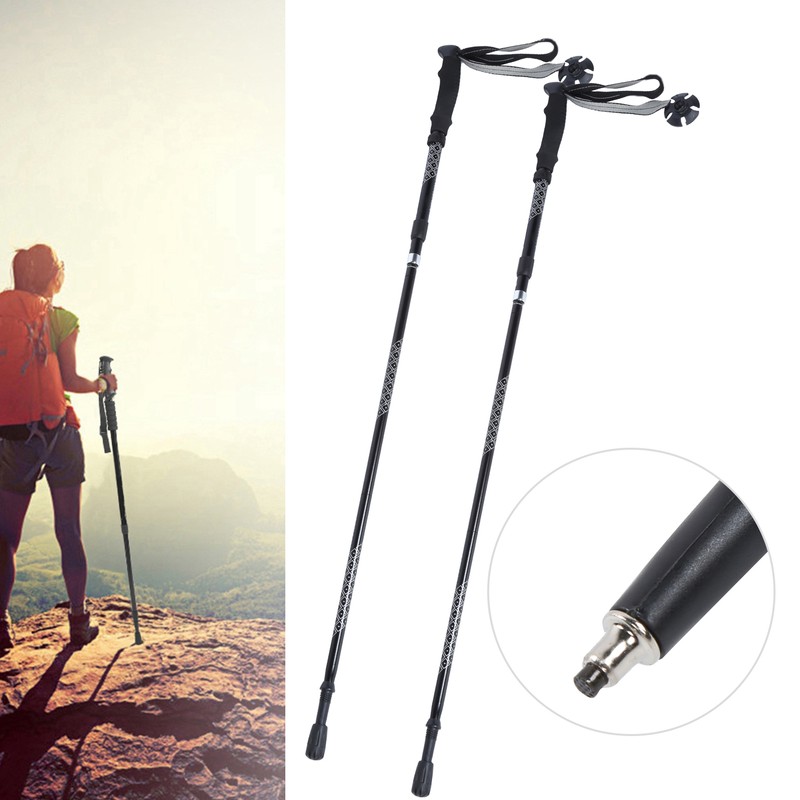 1Pair 5Sections Folding Damping Alpenstock Inner Lock Telescopic Hiking Walking