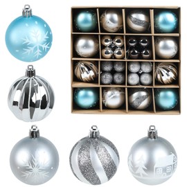 JOFONY Christmas Tree Baubles, Set of 44, 6 cm and 3 cm Christmas Tree Baubles, Christmas Tree Decorations, Christmas Baubles, Blue Silver Tree Baubles for Indoor, Outdoor, Christmas Tree Decoration