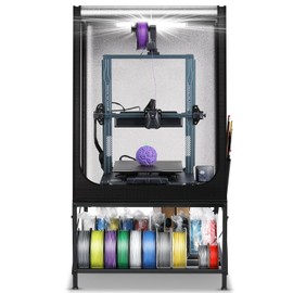 3D Printer Table with Enclosure - Heavy Duty 3D Printing Workstation with 2-Tier Filament Storage Rack, Waterproof & Constant Temperature Cover with LED Light Fits Most FDM Printers