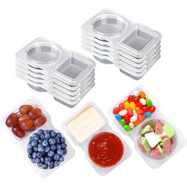 Double Compartment condiment Container With Lids - Reusable Snack Pack Container for Take-out Sauces - Colour: Transparent 10PCS