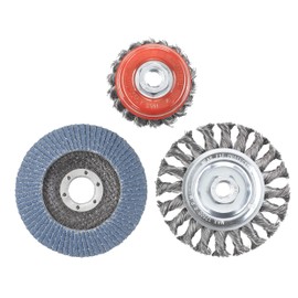 kwb 3 Piece Wire Brush Set for Angle Grinder - Cleaning and Grinding - Includes 115mm Grinding Wheel K-80 - M14 Attachment