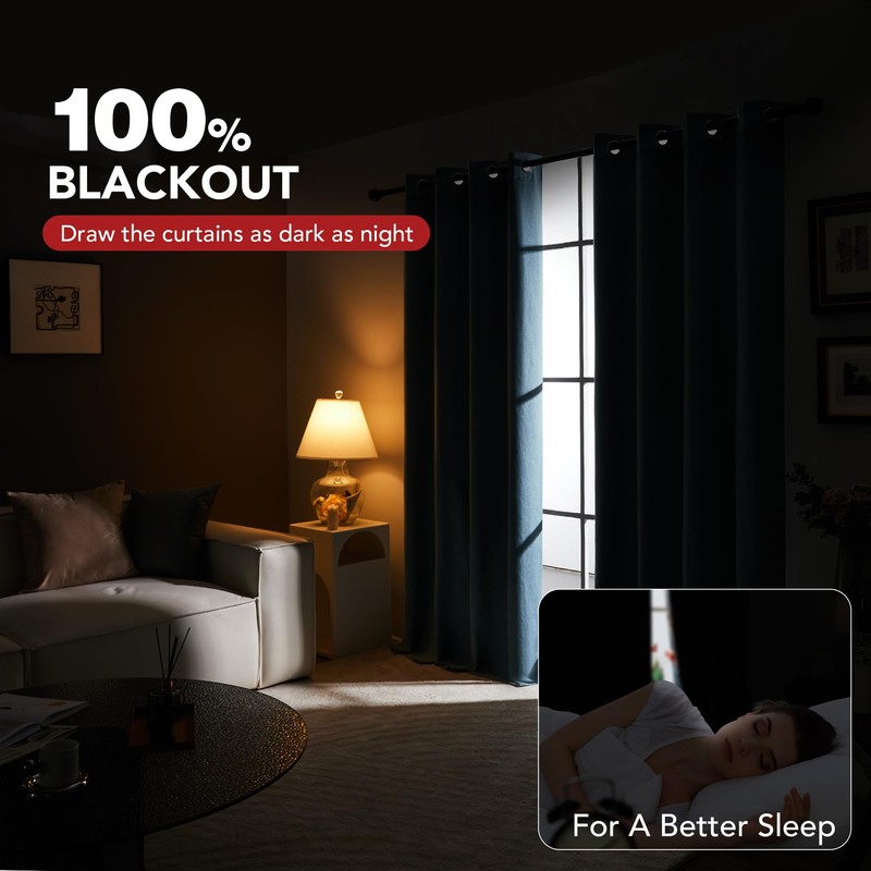 Deconovo Linen 100% Blackout Grommet Curtains for Bedroom and Living
