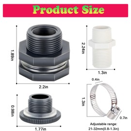 AIRLUNCH PVC Bulkhead Fitting 3/4 Inch with Plugs,Garden Hose Adapter With Clamp kit,Water Tank Connector,Thru-Bulk Pipe Fitting for Rain Barrels,Water Tanks,Pools 2 PCS…