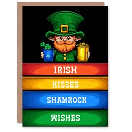 Artery8 St. Patrick's Day Card Irish Kisses Shamrock Wishes Blank For Him Or Her Art Greeting Card