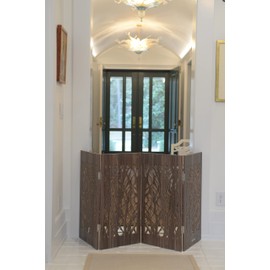 Cardinal Gates Decorative Wooden Freestanding Pet Gate-4 Panel 15" W x 30" H - Expandable Indoor Barrier for Small/Medium Pets - Portable Puppy Gate - Great for Hallways and Doors - Barnwood Branches