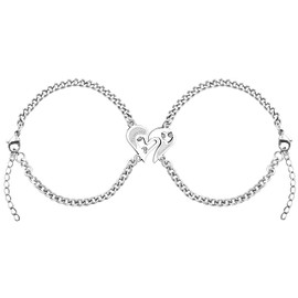 Uloveido Matching Puzzle Heart Bracelet for Gay Lesbian Couples, 2pcs Stainless Steel Chain Cubic Zirconia Bracelet (Y3793-White/White)