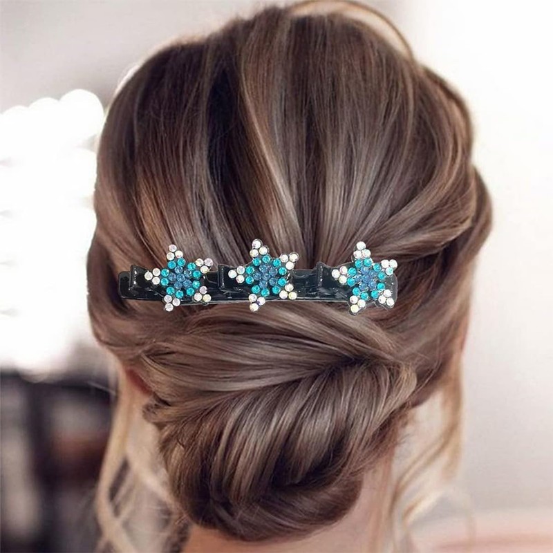 Women's Hair Clips, 4 Pieces Glitter Crystal Stone Braided Hair