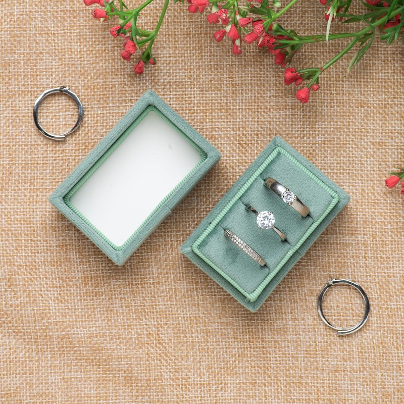 Giftop Rectangle Velvet Ring Box Storage 3 Slots for Wedding