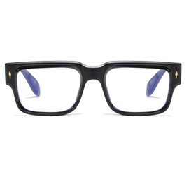 Long Keeper Retro Rectangular Thick Frame Sunglasses Square Frame for Women Men Vintage Chunky Glasses UV400 Protection, black, transparent