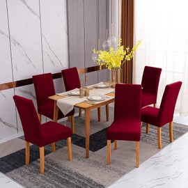 Sufdari Dining Chair Covers 4, Red, Stretch Fit, Easy Installation, Elastic, Polyester/Spandex, Solid, Water Resistant, Chair Cover, Dining Room, Restaurant, Kitchen, Banquet, Party