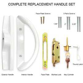 ALLYWASAI Patio Sliding Door Handle Set with Mortise Lock, Key Cylinder and Face Plate, Full Replacement Handle Lock Set Fits Door Thickness from 1-1/2" to 1-3/4", 3-15/16" Screw Hole Spacing, White