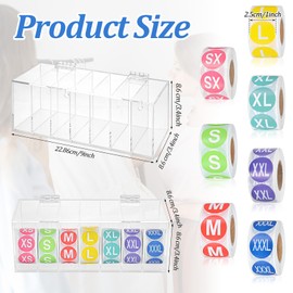 3500 Pcs Size Stickers Labels with 1 Pcs Acrylic Label Dispenser Clothing Size Sticker Label Color Round Self Adhesive Apparel Labels Stickers for T Shirt Skirt Retail 7 Sizes (XS S M L XL 2XL 2XL)