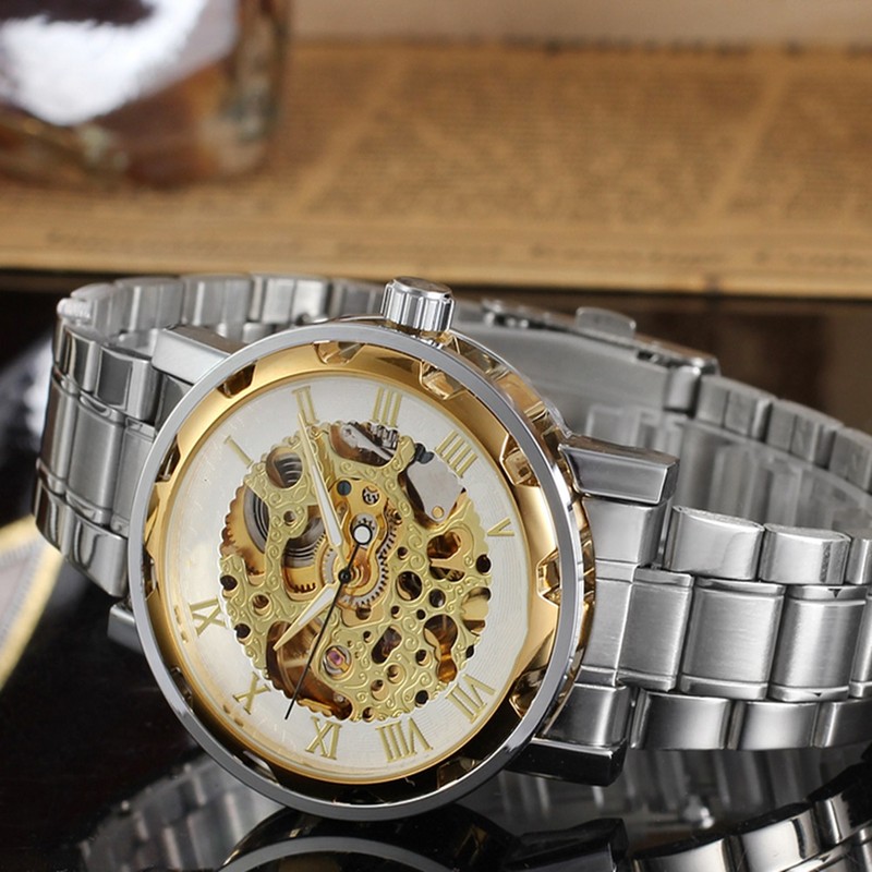 WINNER Men Hollow Full Automatic Mechanical Waterproof Watch Wristwatch (White