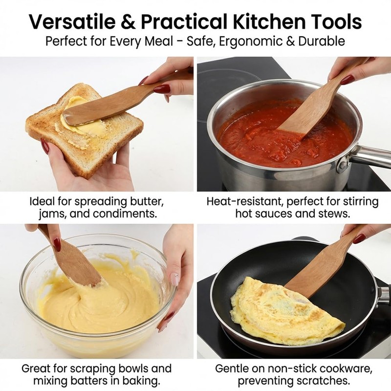 Wooden Stir Spurtles Set, Spurtle Spatula for Sourdough Starter, Reaches
