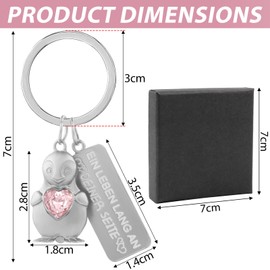 Penguin Keyring with Engraving "Ein Leben Lang an Deiner Seite" Romantic Gift for Lovers Zinc Lucky Charm with Rose Heart Pendant Gift for Girlfriend Couples Valentine's Day